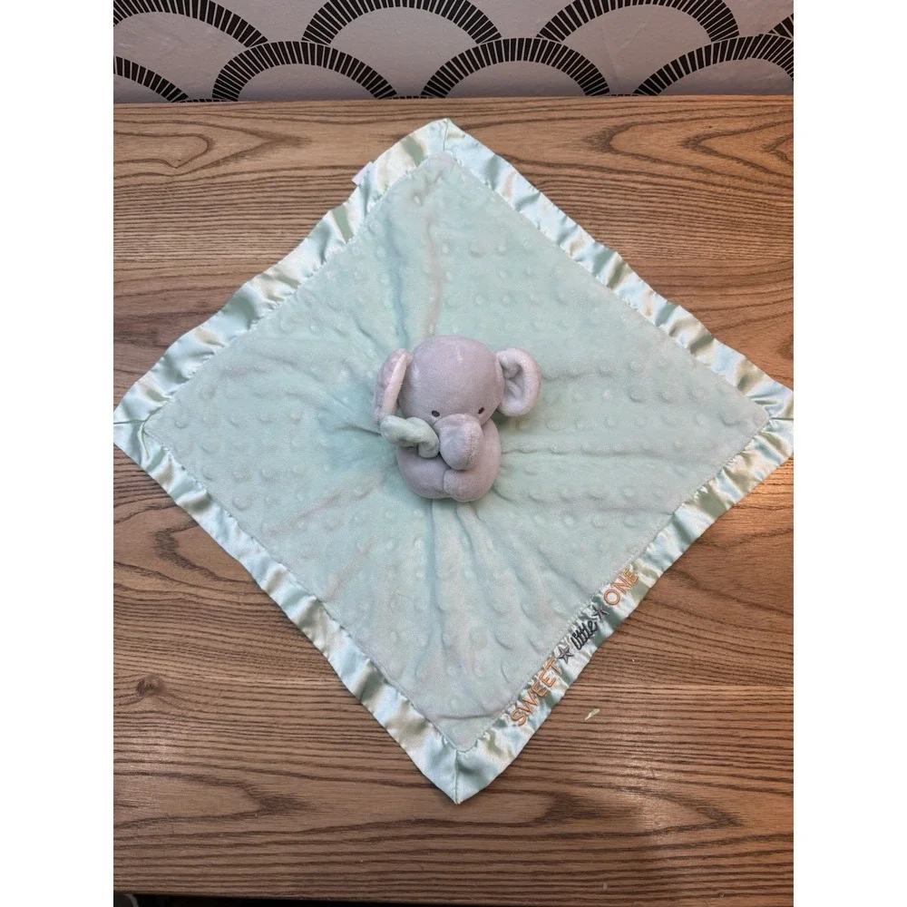 Child of Mine SWEET LITTLE ONE Mint Green Minky Gray‎ Elephant Lovey Rattle